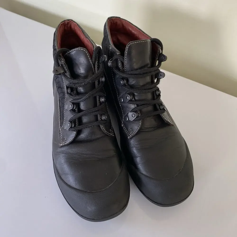 Coach Black Leather Lace-Up Ankle Boots